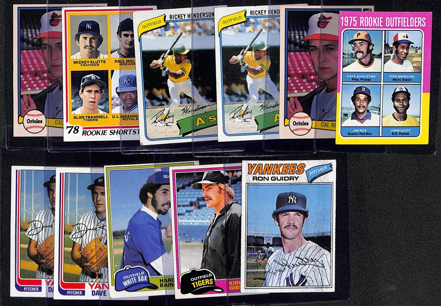 Lot of (11) Baseball Rookies - (2) Henderson, Molitor/Trammell, (2) Ripken, Rice, Guidry, K. Gibson, Baines, (2) Righetti