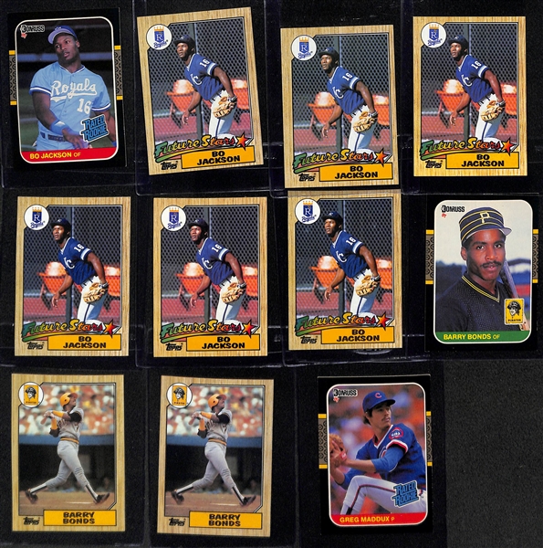 Lot of (79) Baseball Rookies from 1985-1988 - (14) Mark McGwire, (4) Roger Clemens, (7) Puckett, (7) Bo Jackson, (3) Bonds, Maddux, (11) Canseco, (9) Gooden, (13) Glavine, and (10) Smoltz