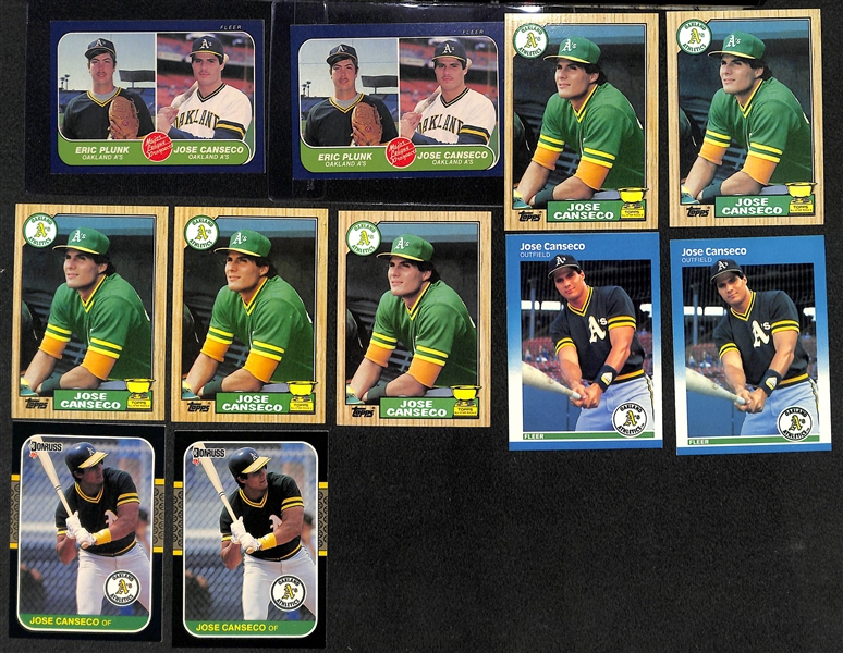 Lot of (79) Baseball Rookies from 1985-1988 - (14) Mark McGwire, (4) Roger Clemens, (7) Puckett, (7) Bo Jackson, (3) Bonds, Maddux, (11) Canseco, (9) Gooden, (13) Glavine, and (10) Smoltz