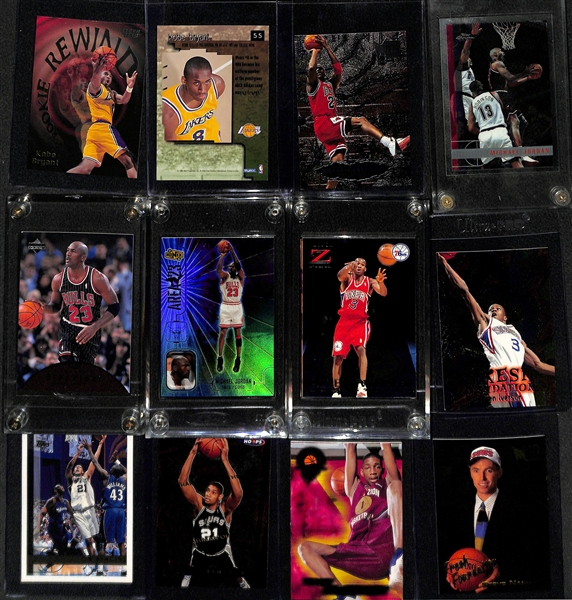 Lot of Over (70) Basketball Rookies, Inserts, and Stars w. Kobe Rookie (Skybox Premium), Michael Jordan cards (Inc. Metal Shredders), and Many Other Rookies (w. Iverson, Duncan, McGrady, Nash)