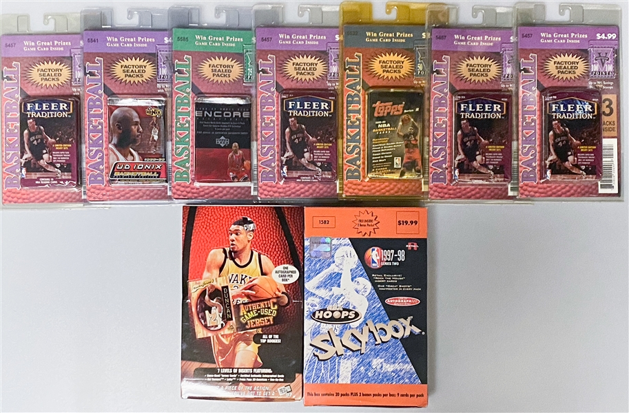 (55) Unopened Basketball Packs w. (15) 1997-98 Skybox, (1) 98-99 UD Encore, (1) 98-99 Ionix, (25) 1997 PressPass, (12) 98-99 Fleer Tradition Packs, (3) 98-99 Topps Ser. 2 Packs