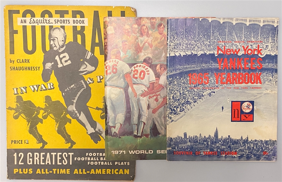 Lot of (12) Sports Books/Magazines/Programs Inc. 1920 Home Run King by Babe Ruth, 1962 & 1965 Yankees Yearbooks