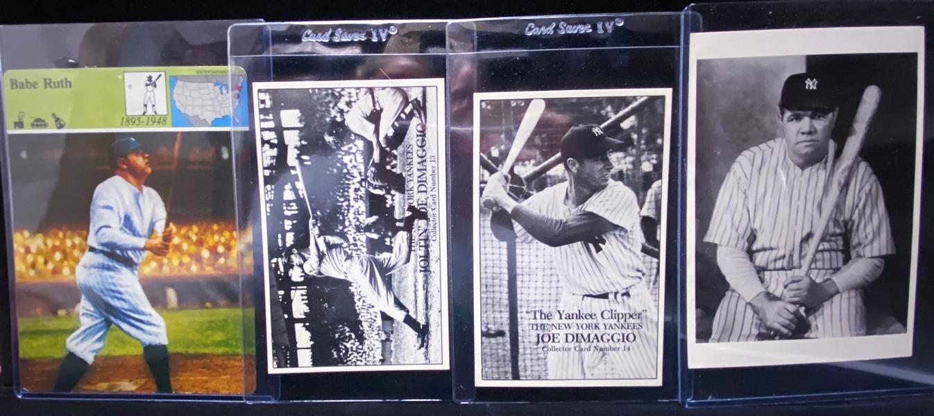 Lot w. Autographs (inc. Marvn Harrison), Cards (Bo Jackson Rookie, Billy Ripken F-face card, Nolan Ryan Set), Ruth & DiMaggio Photo Cards s. 1970s/80s, Michael Jordan Cards, Numbered Baseball...