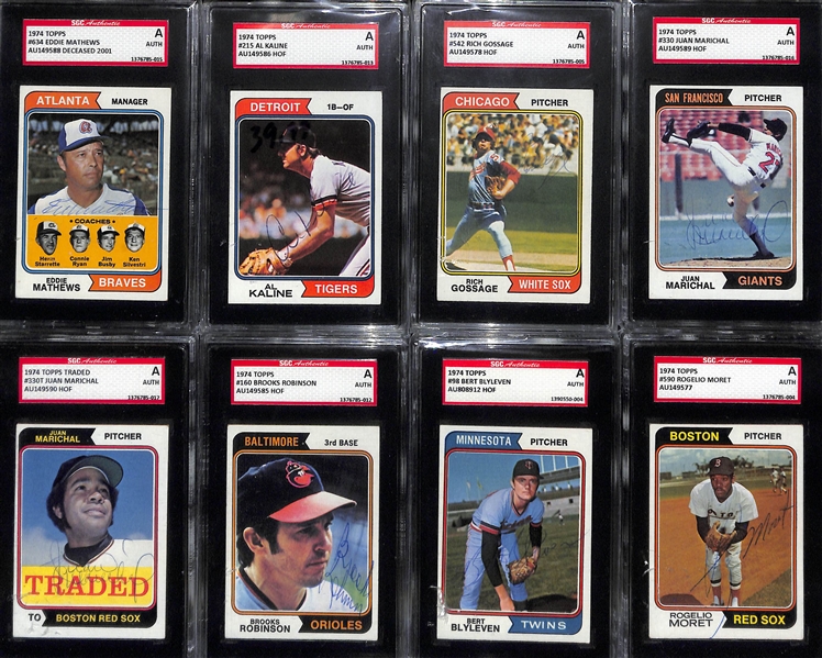 Lot of Signed 1974 Topps Baseball Cards (8 SGC Authenticated) - Autographs inc. E. Mathews, Kaline, Gossage, (2) Marichal, (2) B. Robinson, Blyleven, Palmer (JSA LOA)
