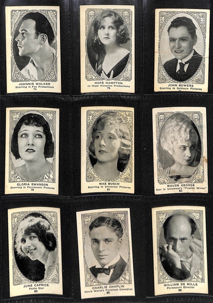 1922 E123 American Caramel Movie Actors Partial Set (Includes 102 of 120 cards) w. Will Rogers
