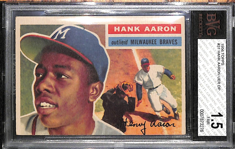 Lot of (2) BVG Graded 1956 Topps Cards - Hank Aaron #31 (BVG 1.5) and Brooklyn Team #166 (BVG 4.5)