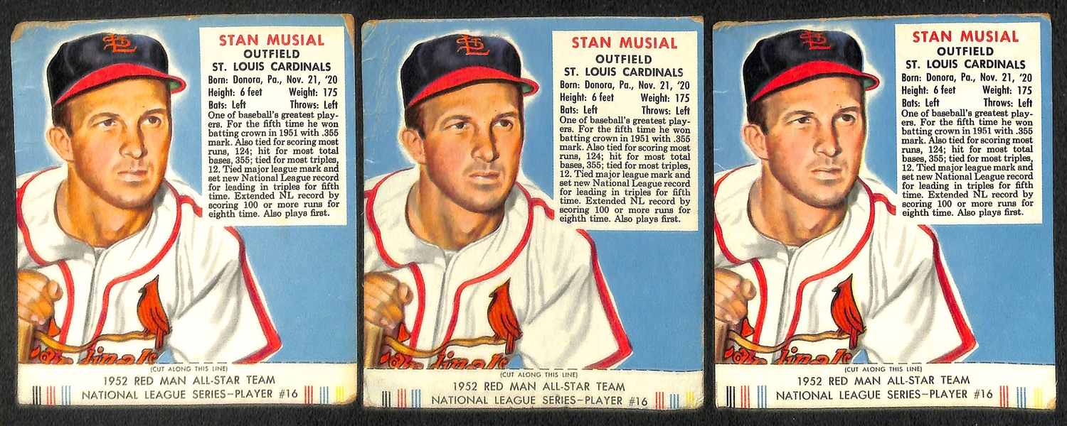 Lot of (7) 1952 Red Man with Tabs - (4) Yogi Berra & (3) Stan Musial