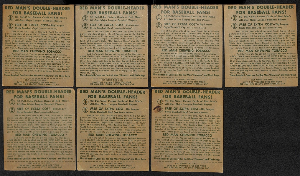 Lot of (7) 1952 Red Man with Tabs - (4) Yogi Berra & (3) Stan Musial