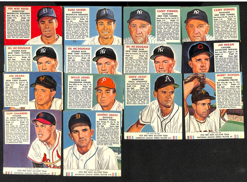 Lot of (14) 1952 Red Man Cards with Tabs w. PeeWee Reese