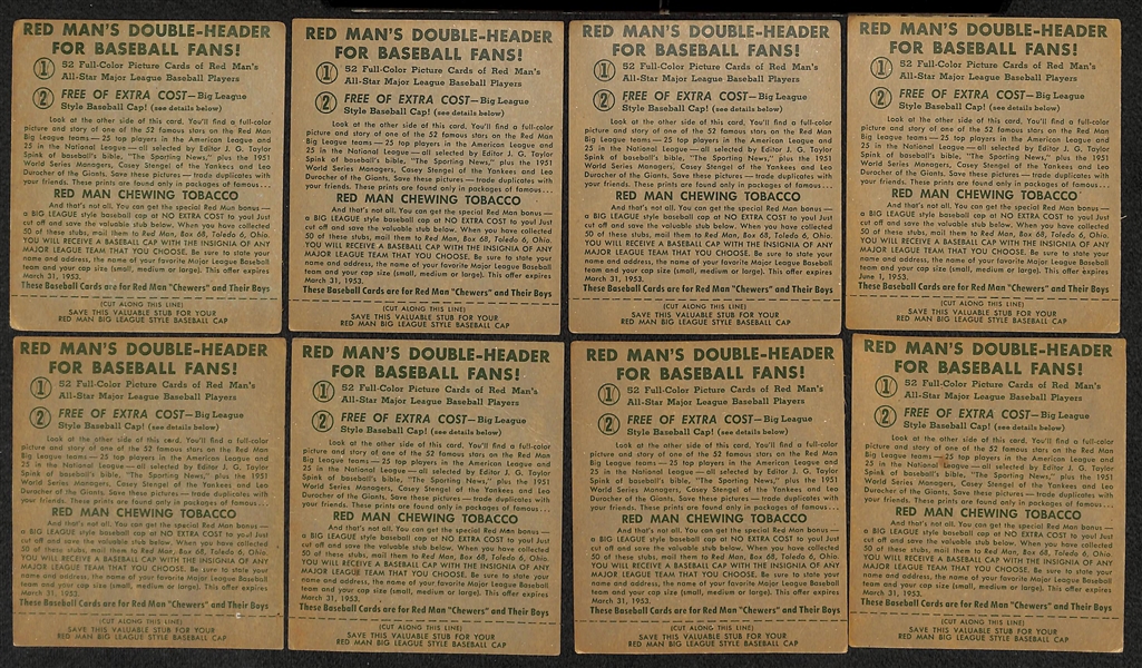 Lot of (14) 1952 Red Man Cards with Tabs w. PeeWee Reese
