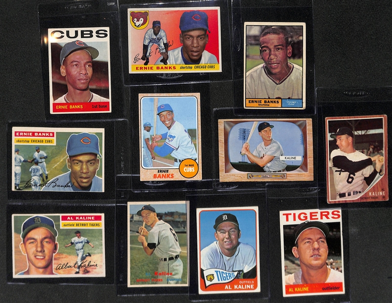 Lot of (5) Vintage Ernie Banks & (6) Al Kaline Vintage Cards w. 1965 Topps Ernie Banks