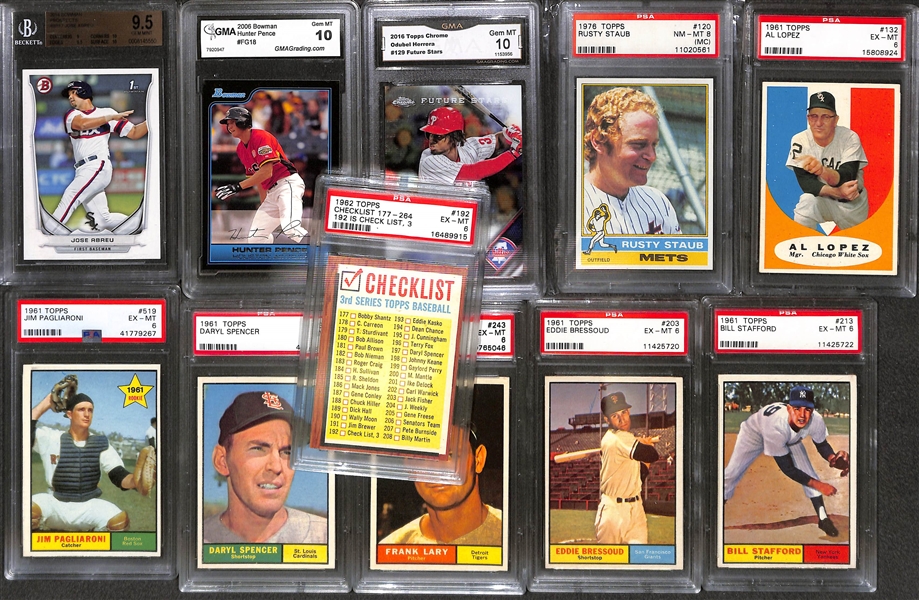Lot of (17) Graded Baseball Cards from 1961-2014 w. 2006 Tim Lincecum Auto Rookie & Jay Publishing Cards 