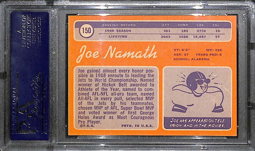 Rare 1970 Topps Joe Namath #150 Graded PSA 9 Mint! (Only 1 Graded Higher!)
