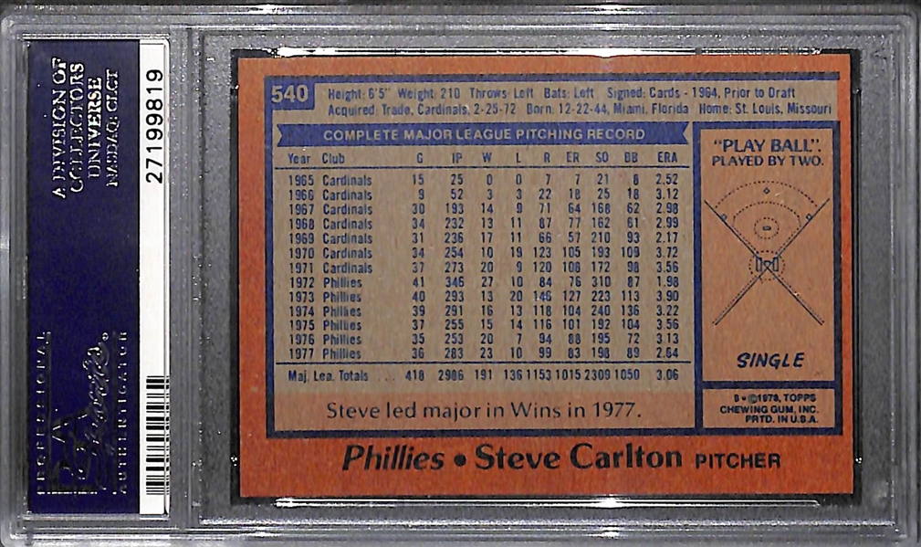 GEM MINT 1978 Topps Steve Carlton #540 Graded PSA 10! 