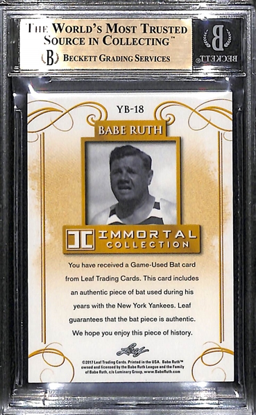 2017 Leaf Babe Ruth Immortal Collection Game Used Bat Card #18/20 (w. Piece of Ruth's Yankees Bat) BGS 9.5 (Only 20 Made!)