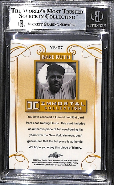 2017 Leaf Babe Ruth Immortal Collection Game Used Bat Card #1/20 (w. Piece of Ruth's Yankees Bat) BGS 9 (Only 20 Made!)