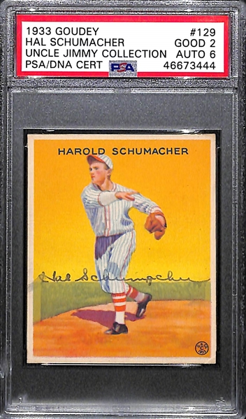 1933 Goudey Hal Schumacher #129 PSA 2 (Autograph Grade 6) - One of Only 6 Graded Examples - d. 1993 