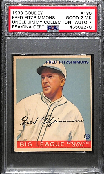 1933 Goudey Fred Fitzsimmons #130 PSA 2 MK (Autograph Grade 7) - One of Only 15 PSA Graded Examples - d. 1979