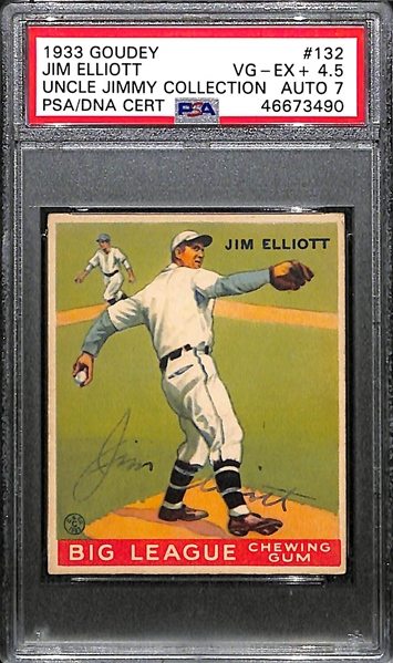 1933 Goudey Jim Jumbo Elliott #132 PSA 4.5 (Autograph Grade 7) - Pop 1 (None Graded Higher - Only 4 PSA Graded Examples), d. 1970