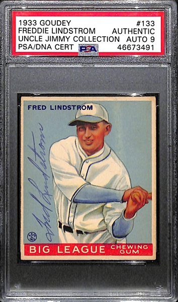 1933 Goudey Freddie Lindstrom (HOF) #133 PSA Authentic (Autograph Grade 9) - 14 PSA Graded Examples (Only 5 Graded Higher), d. 1981