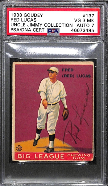 1933 Goudey Red Lucas #137 PSA 3 MK (Autograph Grade 7) - 13 PSA Graded Examples (Only 3 Graded Higher), d. 1986