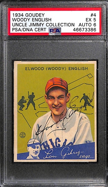 1934 Goudey Woody English #4 PSA 5 (Autograph Grade 6) - Only 3 PSA/DNA Exist w. Only 1 Graded Higher! (d.1997) 