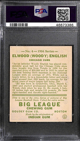 1934 Goudey Woody English #4 PSA 5 (Autograph Grade 6) - Only 3 PSA/DNA Exist w. Only 1 Graded Higher! (d.1997) 