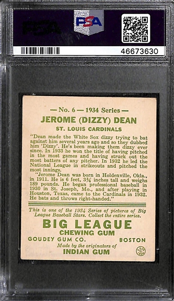 1934 Goudey Dizzy Dean #6 PSA 4 (Autograph Grade 6) - Only 6 PSA/DNA Exist w. Only 1 Graded Higher! (d. 1974)