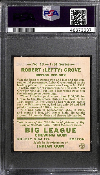 1934 Goudey Lefty Grove #19 PSA 4 (Autograph Grade 9) - Pop 1 - Highest Grade of Only 4 PSA Examples - (d. 1975)