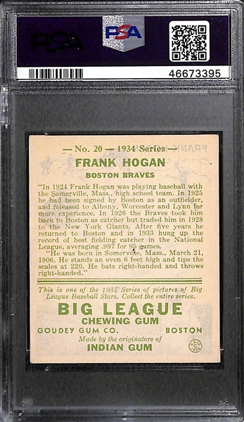 1934 Goudey Frank Hogan #20 PSA 4 (Autograph Grade 7) - Pop 2 - Highest Grade of Only 3 PSA Examples - (d. 1967)