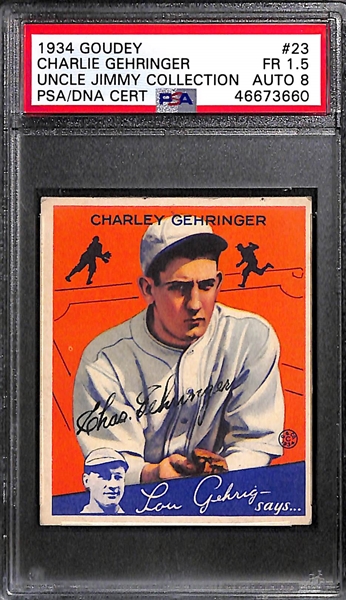 1934 Goudey Charlie Gehringer #23 PSA 1.5 (Autograph Grade 8) - Only 10 PSA/DNA Exist w. Only 3 Graded Higher! (d. 1993)