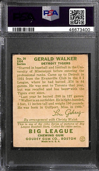 1934 Goudey Gerald Walker #26 PSA 5 (Autograph Grade 7) - Pop 1 - Highest Grade of Only 3 PSA Examples -(d. 1981)