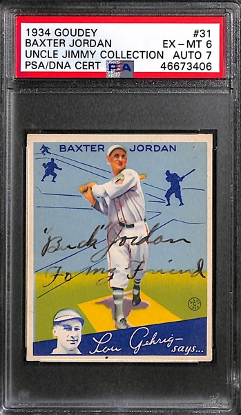 1934 Goudey Baxter Jordan #31 PSA 6 (Autograph Grade 7) - Pop 1 - Highest Grade of Only 4 PSA Examples - (d. 1993)