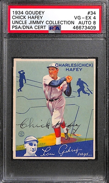 1934 Goudey Chick Hafey (HOF) #34 PSA 4 (Autograph Grade 8) - Only 8 PSA/DNA Exist w. Only 1 Graded Higher! (d. 1973)