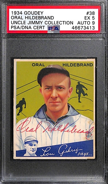 1934 Goudey Oral Hildebrand #38 PSA 5 (Autograph Grade 9) - Pop 1 - Highest Grade of Only 3 PSA Examples - (d. 1977)