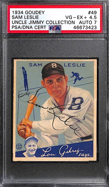 1934 Goudey Sam Leslie #49 PSA 4.5 (Autograph Grade 7) - Pop 1 - Highest Grade of Only 4 PSA Examples - (d. 1979)
