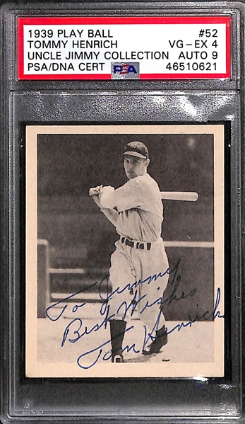 1939 Play Ball Tommy Henrich #52 PSA 4 (Autograph Grade 9) - Only 5 PSA/DNA Exist w. Only 1 Graded Higher! (d. 2009)