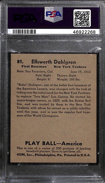 1939 Play Ball Babe Dahlgren #81 PSA 5.5 (Autograph Grade 8) - Pop 1 - Highest Grade of Only 5 PSA Examples - (d. 1996)