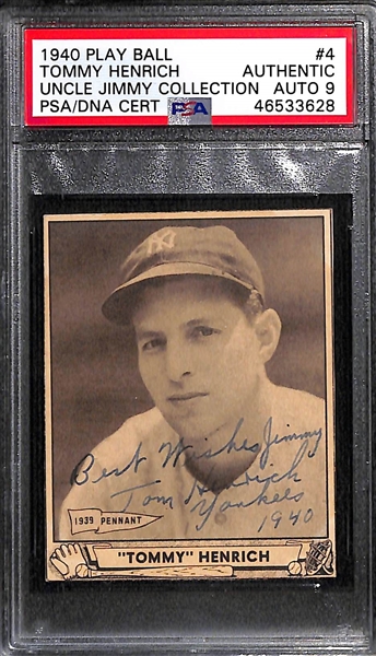1940 Play Ball Tommy Henrich #4 PSA Authentic (Autograph Grade 9) - Only 4 Authentic PSA Examples Exist - (d. 2009)