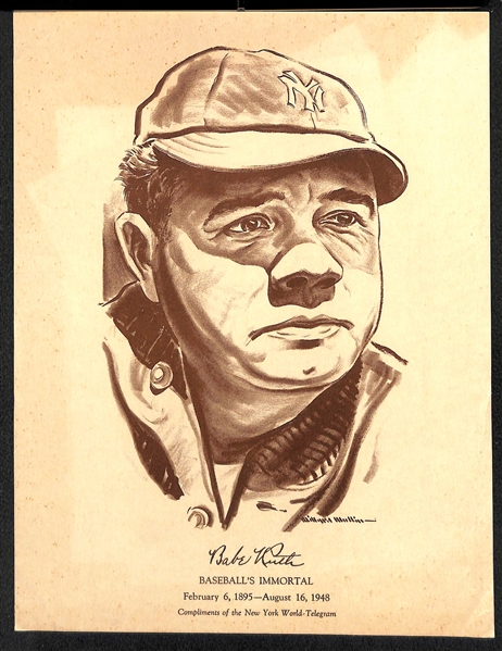 Rarely Seen 1948 Babe Ruth Baseball's Immortal Print/Photo From the New York World Telegram