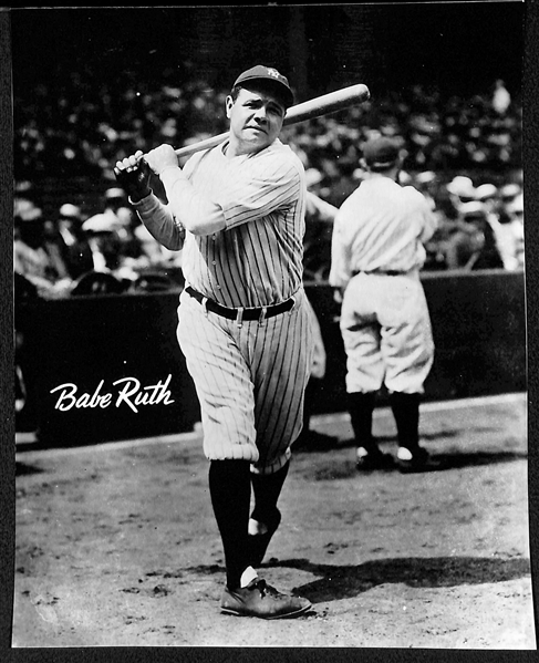 Lot of (4) Trimmed Souvenir Photos (Facsimile Signatures in White) - Babe Ruth, Joe DiMaggio, Lou Gehrig, Dizzy & Daffy Dean (Trimmed to Approx. 7.25 x  9.25)