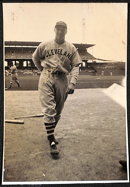 Lot of (3) Vintage EF Collins Stamped Baseball Photographs - Mel Ott, Johnny Mize, Bob Feller