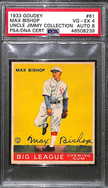 1933 Goudey Max Bishop #61 PSA 4 (Autograph Grade 8) - Pop 1 - Highest Grade of Only 4 PSA Examples - (d. 1962)