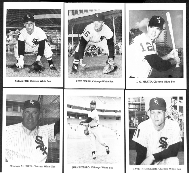 Lot of (6) White Sox Jay Publishing 12-Player 5x7 Photo Cards Plus 19 Loose Photo Cards (91 Total from 1960-1963)