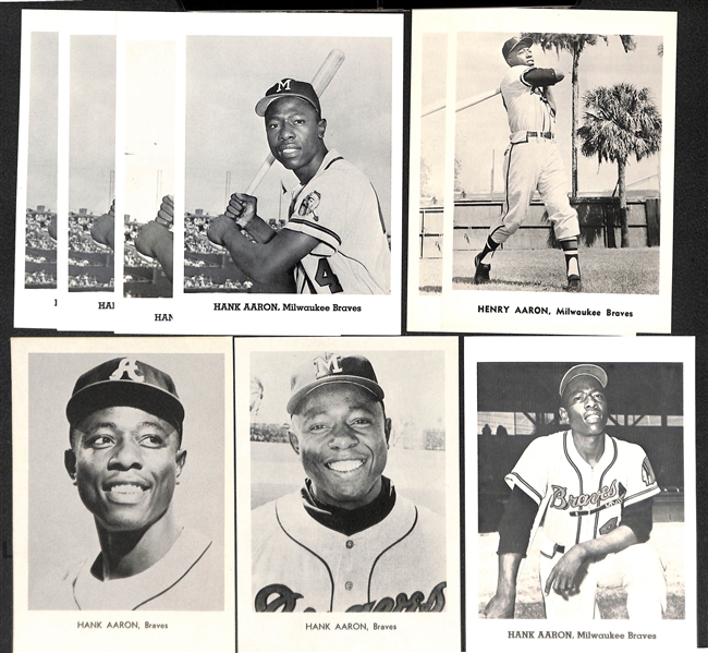 Lot of (9) 1950s-1960s Hank Aaron Jay Publishing 5x7 Picture Photo Cards