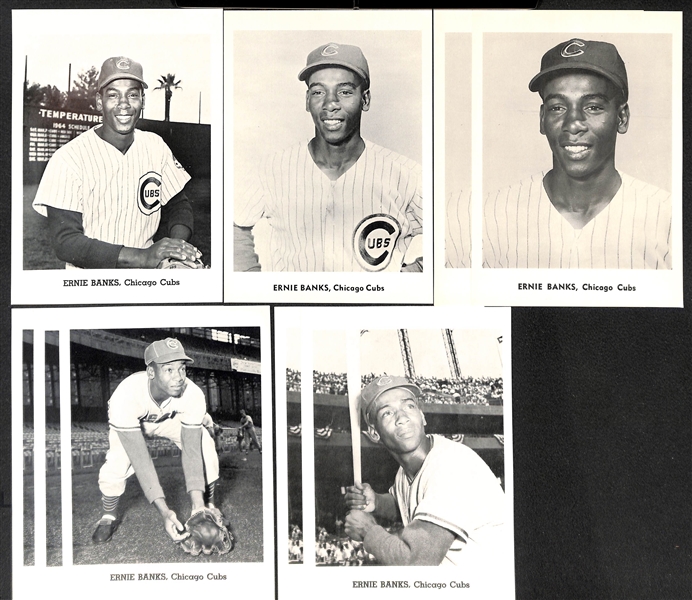 Lot of (9) 1950s-1960s Ernie Banks Jay Publishing 5x7 Picture Photo Cards