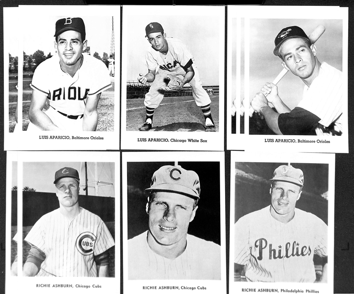 Over 320 1950s-60s Jay Publishing 5x7 Photo Cards w. Last Names A-B Inc. 3 Brock, 10 Bunning, 4 Burdette, 6 Aparicio, 4 Ashburn