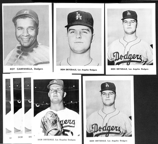 Over 220 1950s-60s Jay Publishing 5x7 Photo Cards w. Last Names C-E,  Inc. 11 Drysdale, Dickey, Campanella, 8 Cepeda, 8 Colavito