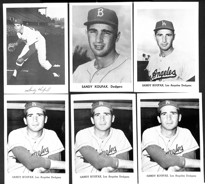 Lot of (9) 1950s-1960s Sandy Koufax Jay Publishing 5x7 Picture Photo Cards