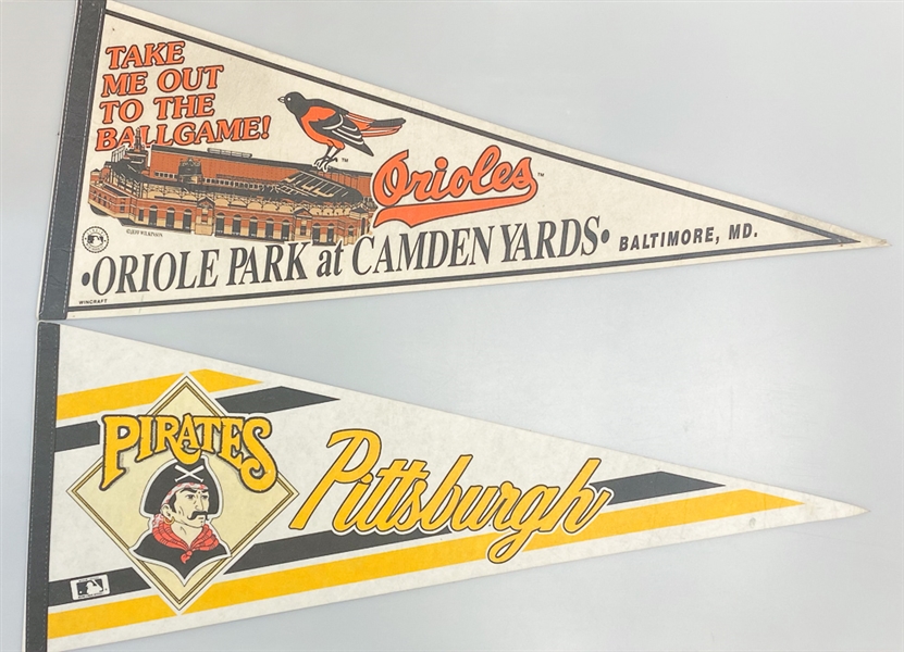 Lot of (19) Baseball & Football Pennants circa 1960-1980 w. 1960 Pittsburgh Pirates NL Champions Pennant